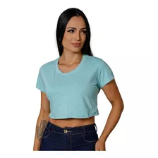 Camiseta Cropped Feminino Estonado Liso Básico Oferta Top 