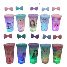 Set De 12 Vasos De Jugos Con Luces Led Diseños Surtidos