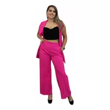 Traje De Chaleco Con Pantalon Ancho Y Detalle De Botones