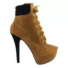 Bota Ankle Boot Salto Fino Caramelo Black