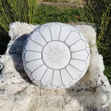 Pouf De Cuero Original Marroquí Bordado A Mano Para Interior