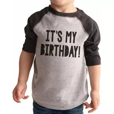 7 Ate 9 Apparel Kids It's My Birthday Camiseta Raglán Gris.