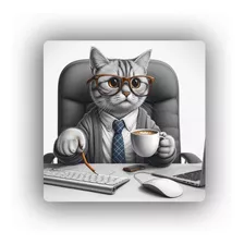 Mousepad Gato Trabajando Oficina Computadora Cafe M1