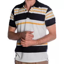 Camisa Polo Masculina Casual Com Listras Manga Curta