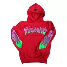 Buzo Hoodie Thrasher 5 Rojo - Brilla En La Oscuridad