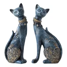 Escultura 2 Gatos Estátua Decoração Casa 21cm