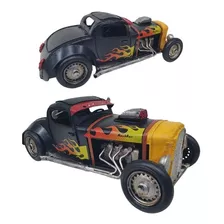 Auto Hot Rod Metal 29 X 12x10cm Replica A Escala Negro/fuego