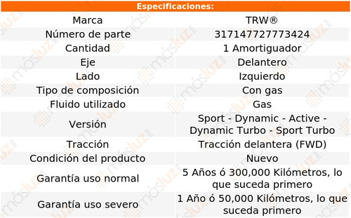 1- Amortiguador Gas Delantero Izquierdo Punto 2007/2009 Trw Foto 2