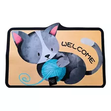 Tapete Personalizado Home Welcome Desenho Gatinho Cachorro 