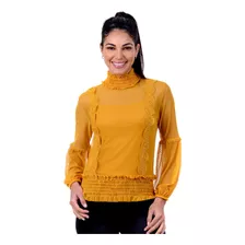 Jn288 Blusa Traslucida Con Detalles En Escarola Capricho Col