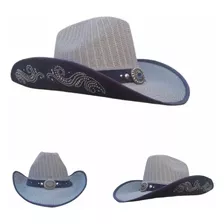 Sombrero Cowboy Forrado Bordado Strass Gris Y Azul