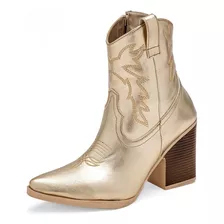 Bota Vaquera Metalica Lady One Go1007 Par Mujer Color Oro E7