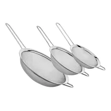 Jogo 3 Peneiras Grandes Aço Inox Utensílios Cozinha Kit Luxo