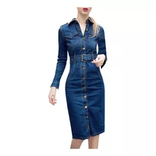 Vestido Feminino De Inverno Para Escritório Fino, Jeans, Pun