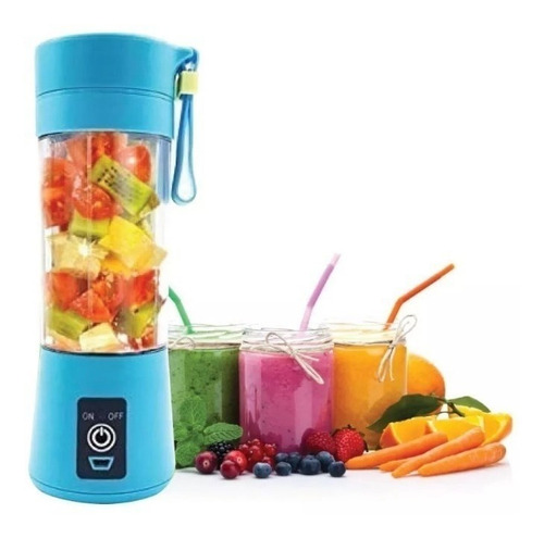 Licuadora Portátil Genérica Portátil Hm-03 380 L Con Usb Celeste Y Jarra De Plástico 220v