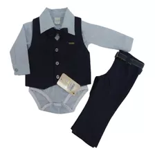 Roupa Festa Kit Calça Camisa Colete Azul Infantil Do P Ao 3 