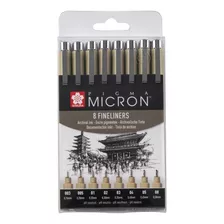 Sakura Pigma Micron 8 Microfibras Negras Set