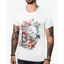 T-shirt Flower Skull Branca 103221 Hermoso Compadre