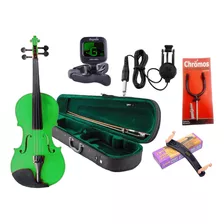 Combo Violin C/ Arco Estuche 3/4 4/4 + Accesorios Color Verde