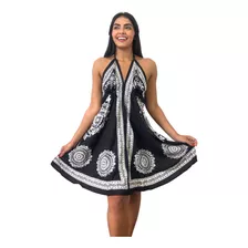 Vestido Indiano Curto Costa Nua Amarracao Estampa Exclusiva