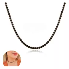 Colar Choker Fina Rivieras Zircônias Ônix 2mml Semijóia Luxo