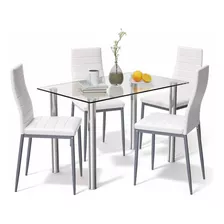 Juego De Comedor 5 Piezas Vidrio Metal Blanco