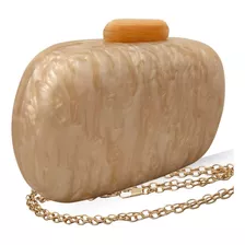 Bolsa Clutch Oval Dourada Champagnhe Pérola Festa Madrepérol