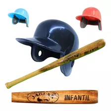 Kit De Baseball Infantil Bat De Madera + Casco Con Orejeras