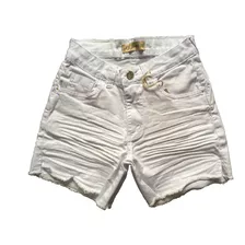 Shorts Jeans Feminino Branco Amassado E Destroyed