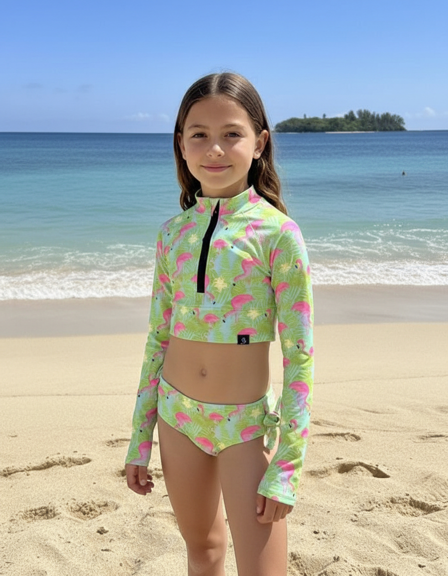 Conjunto Remera Uvupf50 Top Surf C/pas+bombi Flamingo Rosa