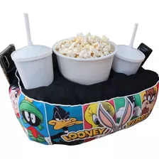 Almofada Com Bolso Porta Pipoca Balde + Copos Looney Tunes 1