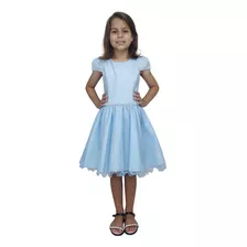 Vestido Infantil Princesa Frozen Saia Com Brilho Azul Luxo