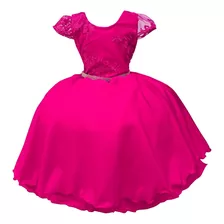 Vestido Princesa Infantil Daminha Luxo Pink De Festa Menina