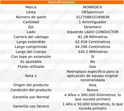 (1) Amortiguador Oespectrum Gas Conductor Del Grand I10 15 Foto 3