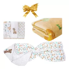 Kit Presente Bebe Toalha Soft Paninho Boca Cobertor Neutro