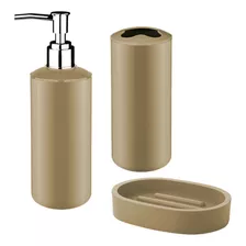 Set 3 Pzas Baño Jabonera Dispensador Porta Cepillos Pp Liso Color Beige