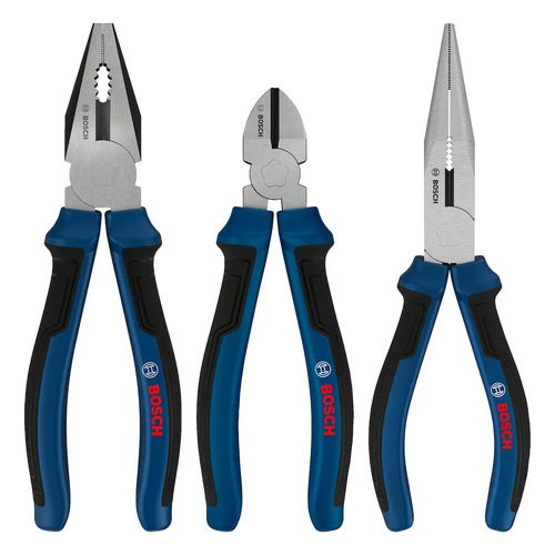 Set Pinzas Y Alicate Bosch X 3u Universal Oblicuo Punta Grip