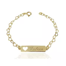 Pulseira Personalizada Bebê Nome Gravado Banhada Ouro