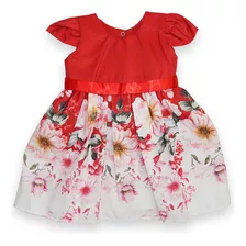 Vestido Floral Bebê Infantil Com Laço De Cetim Tamanho 1-2-3