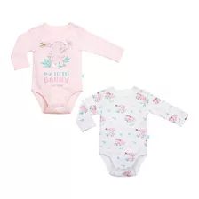 Set 2 Piezas Bodys Manga Larga Bambino Conejo Rosado