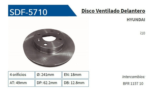 Disco Freno Para Hyundai I10 1.1lts 2012 A 2014 Del. Kuruma Foto 4