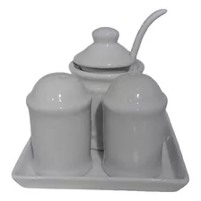 Set Condimenteros X 3 + Bandeja Porcelana Jer