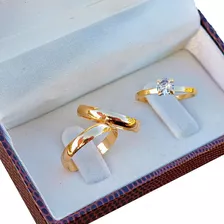 Alianças De Casamento Ouro 18k 5mm Abaulada + Anel Solitário