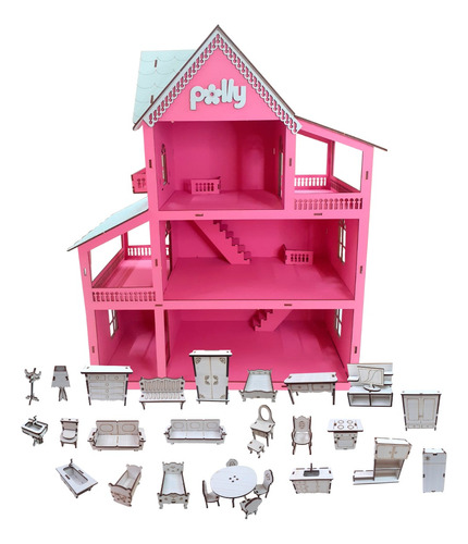 Kit Casinha Casa De Boneca + 30 Moveis Mdf Pintado Promoção