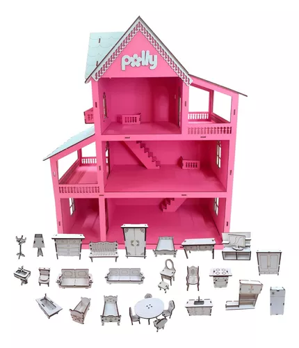 VozDosCriadores casinha boneca Barbie em MDF 1.05 m de altura