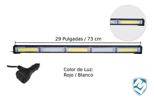 Barra Torreta Estrobo Leds 5 Cob Largo 29 Pulgadas Rojo/bco Foto 3