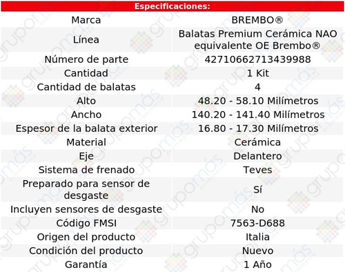 Balatas Ceramicas Del Chevrolet Chevy 94 Brembo Foto 3