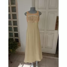 Vestido Para Dama De Fiesta Color Crema Con Aplique, Talla M