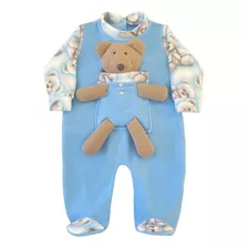 Macacão De Soft Para Bebê Menina Ursinho Azul Bebê 01pç