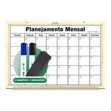 Quadro Lousa Planejamento Mensal Moldura Madeira 80x60 +kit